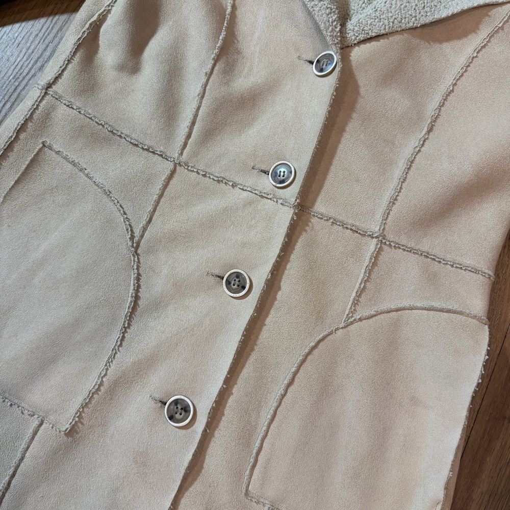 Vintage Penny Lane Coat Vintage Sherpa Coat Cream Shearling Style Long Coat - Picture 13 of 15